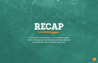 17
You’ve left it all on the field — in conference rooms,
online meetings and brainstorming sessions. Now you
can celebrate a win or recover from a loss.
 