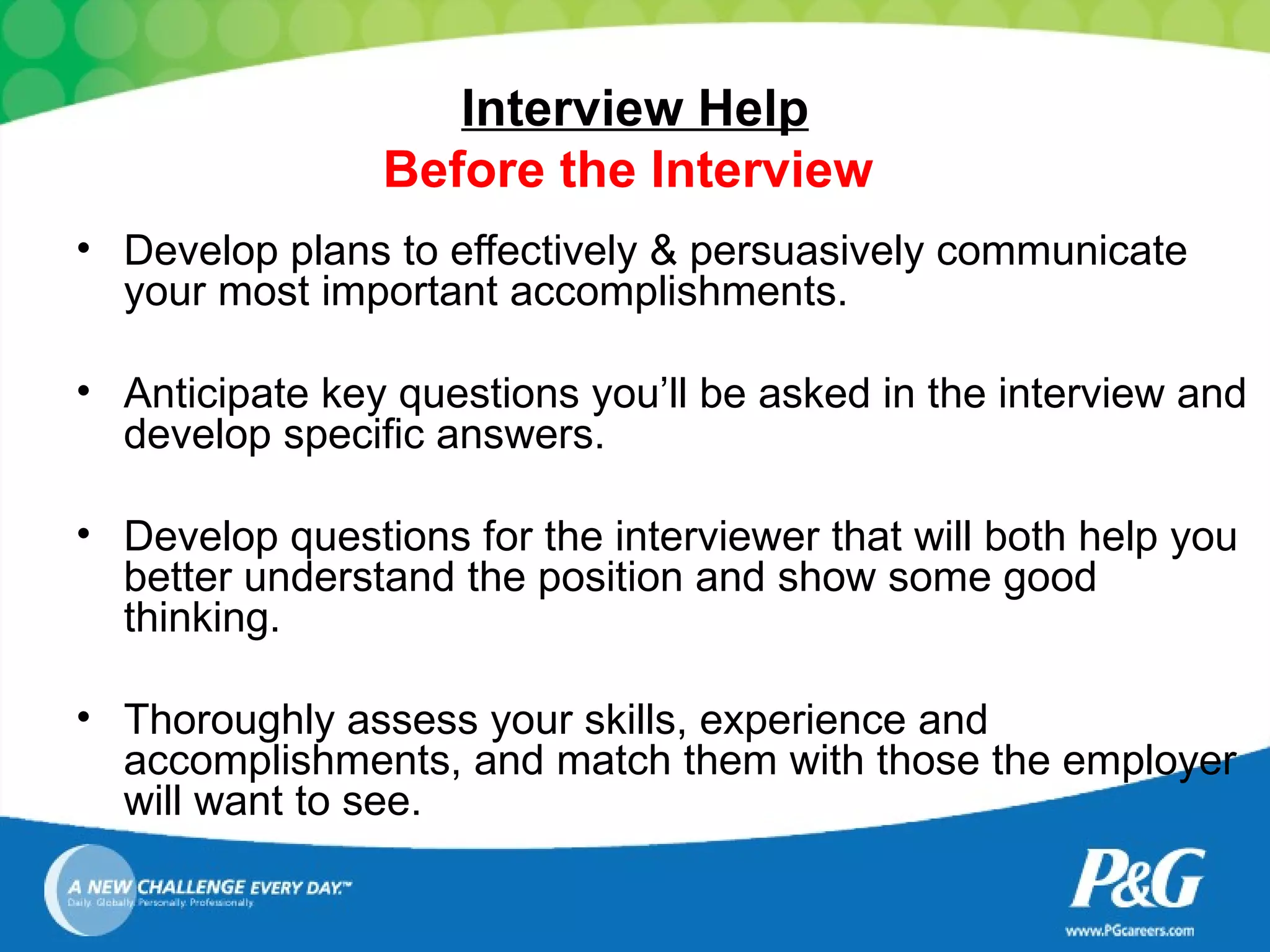 P&G Interviewing Help - Linked In | PPT