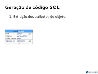 Geração de código SQL
1. Extração dos atributos do objeto:
 