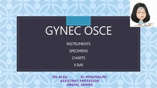 C
GYNEC OSCE
INSTRUMENTS
SPECIMENS
CHARTS
X RAY
DR ALKA, Dr MIRUNALINI
ASSISTANT PROFESSOR
OBGYN, SRIHER
 