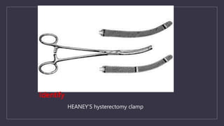 Identify
HEANEY’S hysterectomy clamp
 