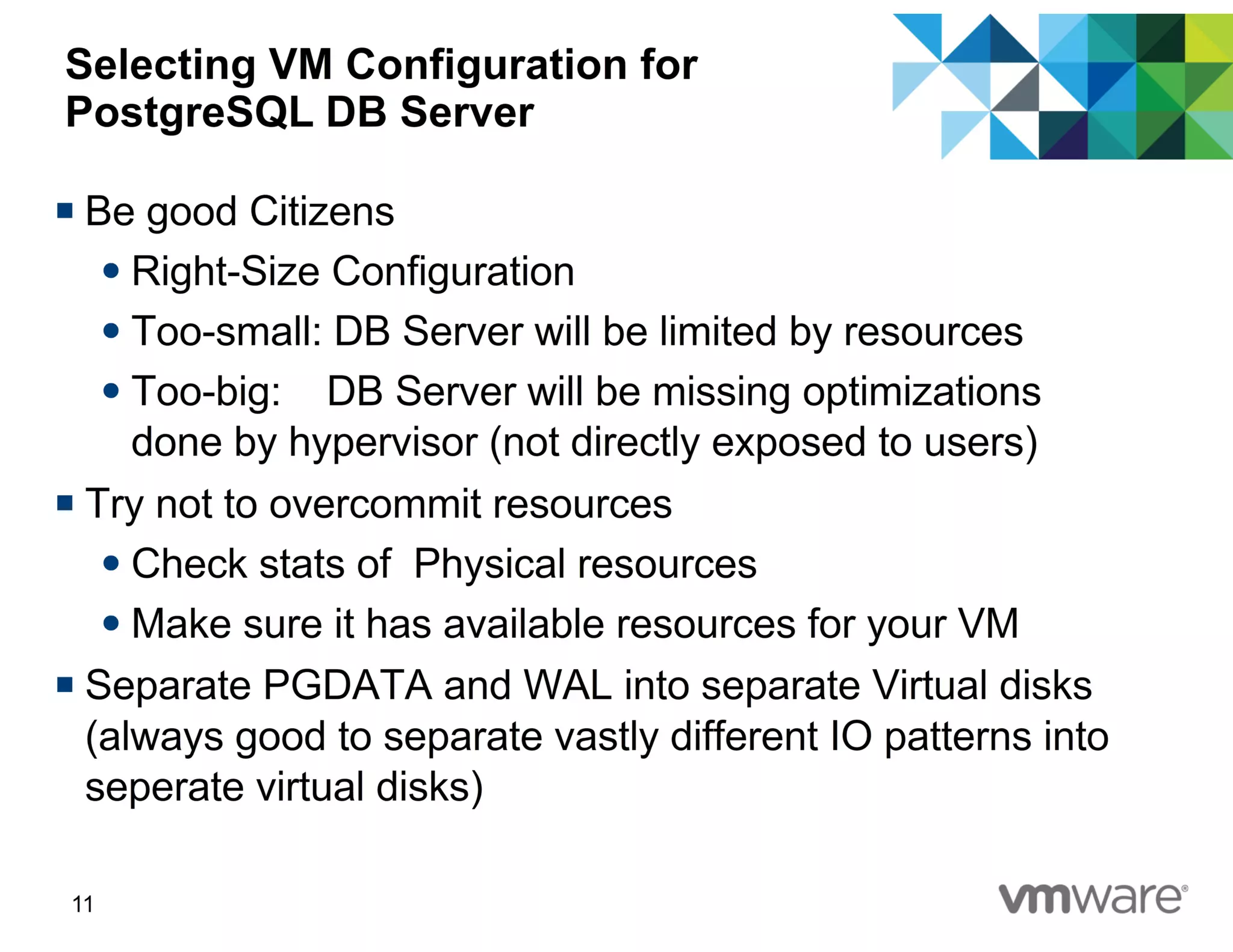 Best Practices of running PostgreSQL in Virtual Environments