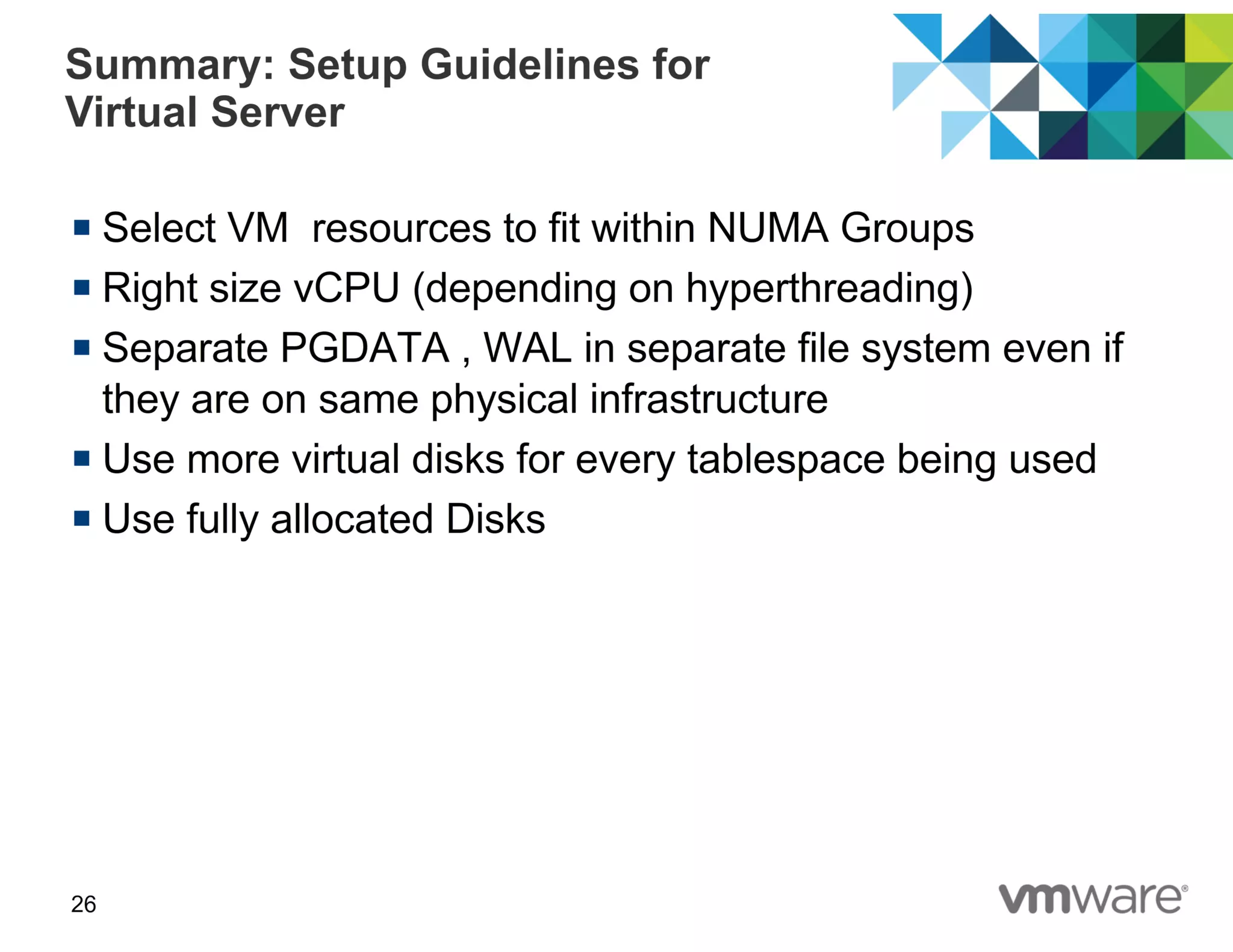 Best Practices of running PostgreSQL in Virtual Environments