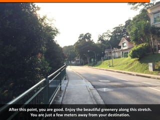 After this point, you are good. Enjoy the beautiful greenery along this stretch.
You are just a few meters away from your destination.
 
