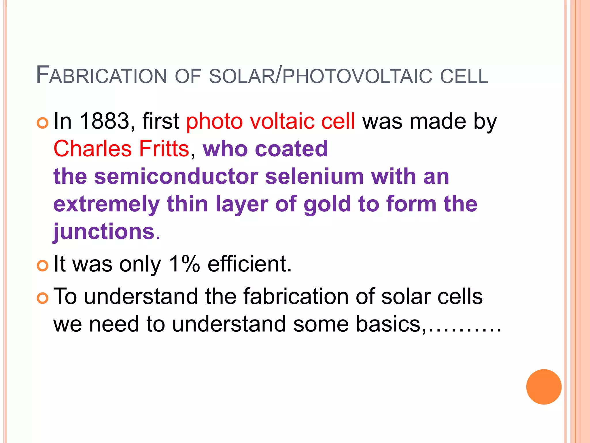 SOLAR CELL FABRICATION,SOLAR CELLS, | PPTX
