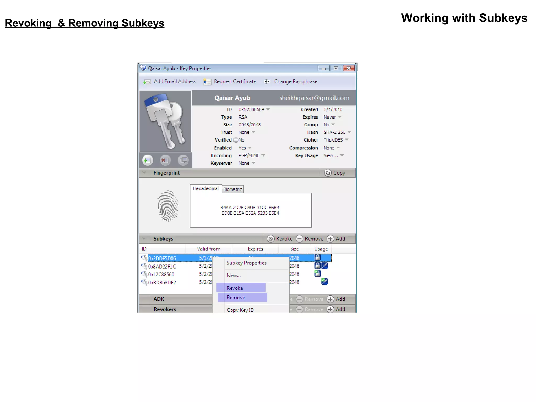 Working with Subkeys Revoking  & Removing Subkeys 