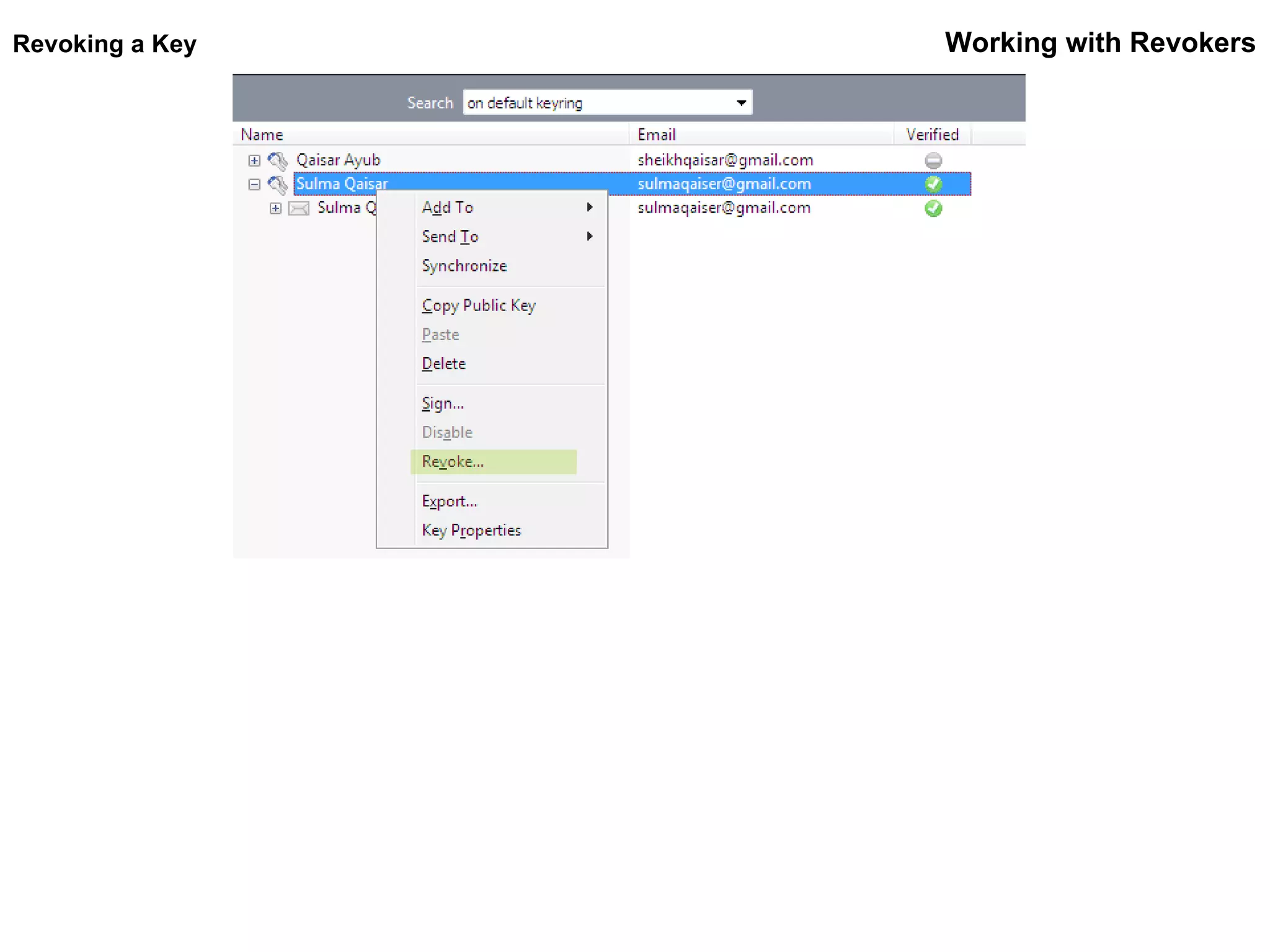 Working with Revokers Revoking a Key 