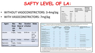 SAFTY LEVEL OF LA:
• WITHOUT VASOCONSTRICTORS: 3-4mgkg
• WITH VASOCONSTRICTORS: 7mgkg
 
