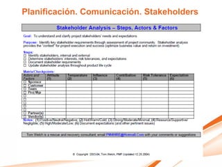 Planificación. Comunicación. Stakeholders
 