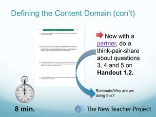 Defining the Content Domain (con’t)Handout 1.2.1 min.