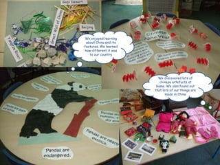 We enjoyed learning
 about China and its
features. We learned
how different it was
   to our country




                         We discovered lots of
                          chinese artefacts at
                        home. We also found out
                       that lots of our things are
                              made in China
 