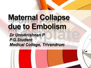 Maternal Collapse due to Embolism Dr Unnikrishnan P P.G.Student Medical College, Trivandrum 