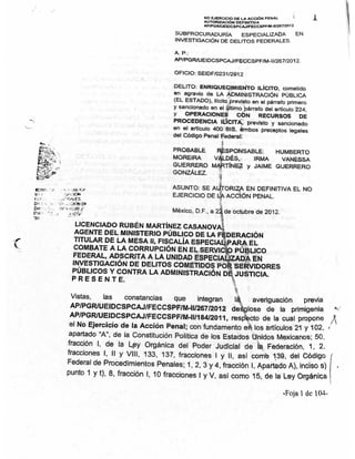 Documento de la PGR donde se exonera a Moreira