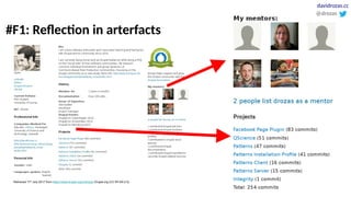 #F1: Reflection in arterfacts
Retrieved 17th
July 2017 from https://www.drupal.org/u/drozas Drupal.org (CC BY-SA 2.0).
@drozas
davidrozas.cc
 