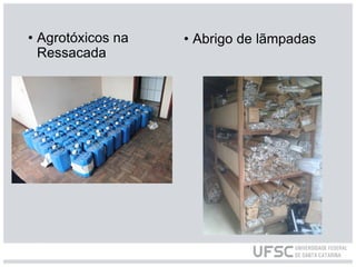 • Agrotóxicos na
Ressacada
• Abrigo de lãmpadas
 