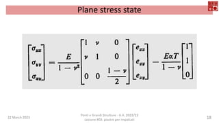22 March 2023
Ponti e Grandi Strutture - A.A. 2022/23
Lezione #03: piastre per impalcati
18
Plane stress state
 