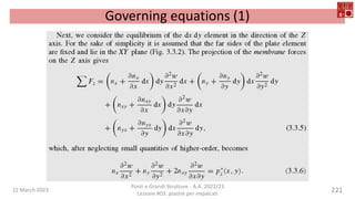 22 March 2023
Ponti e Grandi Strutture - A.A. 2022/23
Lezione #03: piastre per impalcati
221
Governing equations (1)
 
