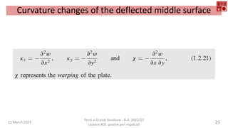 22 March 2023
Ponti e Grandi Strutture - A.A. 2022/23
Lezione #03: piastre per impalcati
25
Curvature changes of the deflected middle surface
 