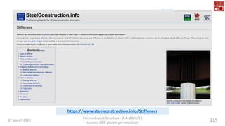 22 March 2023
Ponti e Grandi Strutture - A.A. 2022/23
Lezione #03: piastre per impalcati
265
https://www.steelconstruction.info/Stiffeners
 