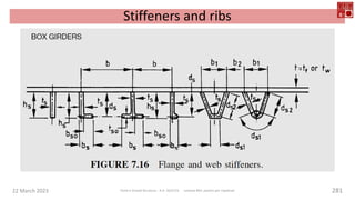 22 March 2023 Ponti e Grandi Strutture - A.A. 2022/23 Lezione #03: piastre per impalcati 281
Stiffeners and ribs
 
