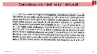 22 March 2023
Ponti e Grandi Strutture - A.A. 2022/23
Lezione #03: piastre per impalcati
40
Considerazioni intuitive (a) (Belluzzi)
 