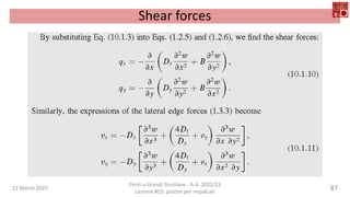 22 March 2023
Ponti e Grandi Strutture - A.A. 2022/23
Lezione #03: piastre per impalcati
87
Shear forces
 