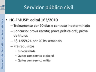 Serviço PúblicoMercado de Trabalho na área MédicaArt. 41. São estáveis após três anos de efetivo exercício os servidores nomeados para cargo de provimento efetivo em virtude de concurso público.
