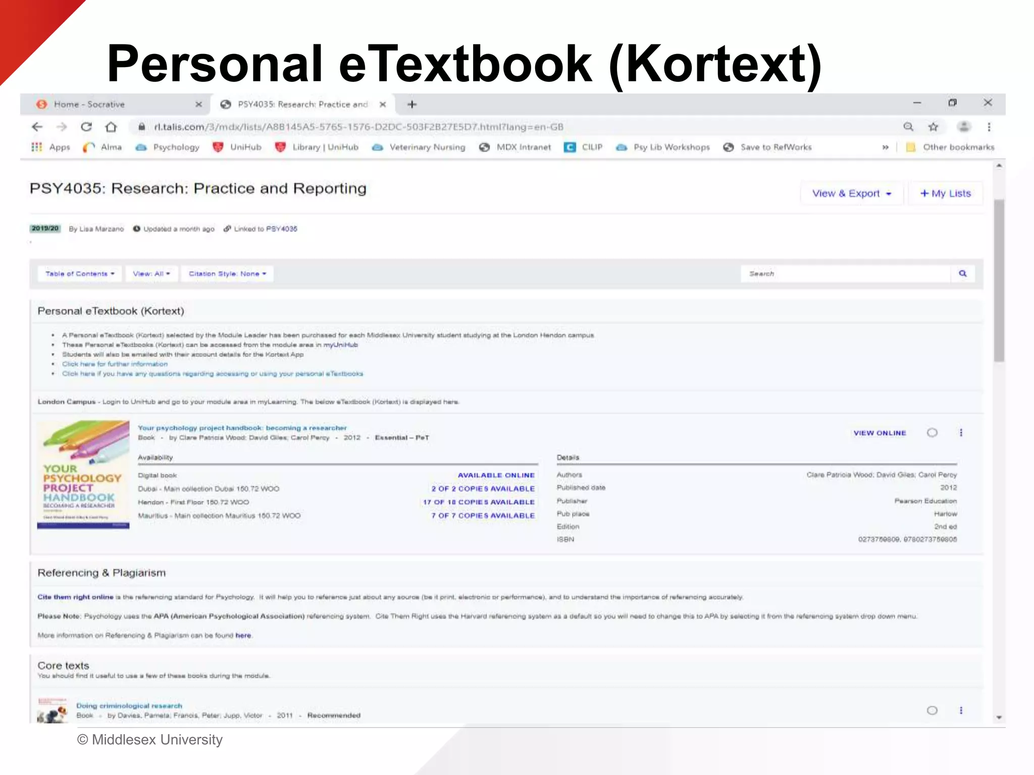 © Middlesex University
Personal eTextbook (Kortext)
 