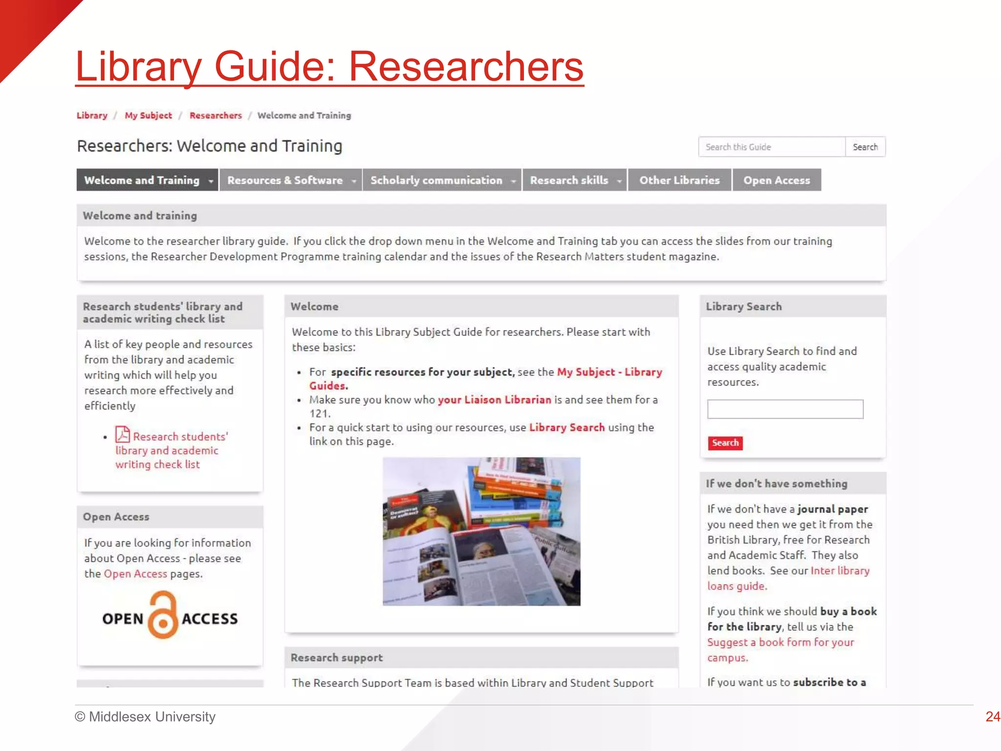 © Middlesex University
Library Guide: Researchers
24
 