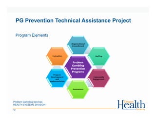 Problem Gambling Services
HEALTH SYSTEMS DIVISION
12
PG Prevention Technical Assistance Project
Program Elements
 
