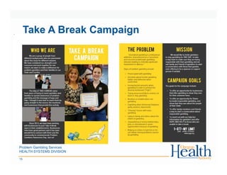 Problem Gambling Services
HEALTH SYSTEMS DIVISION
15
Take A Break Campaign
 