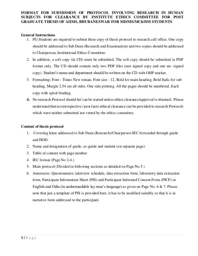 thesis protocol submission form