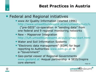Best Practices in Austria <ul><li>Federal and Regional initiatives </li></ul><ul><ul><ul><li>www Air Quality Information (...