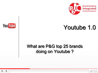 Youtube 1.0


What are P&G top 25 brands
   doing on Youtube ?
 