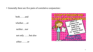 • Generally there are five pairs of correlative conjunction :
both…….and
whether…..or
neither…nor
not only ……but also
either……..or
34
 