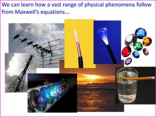 We can learn how a vast range of physical phenomena follow
from Maxwell’s equations...
 