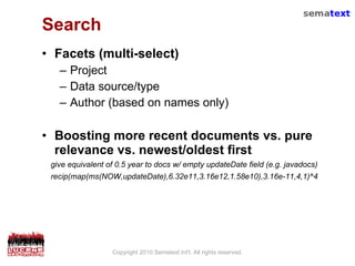 Search <ul><li>Facets (multi-select) </li></ul><ul><ul><li>Project </li></ul></ul><ul><ul><li>Data source/type </li></ul><...