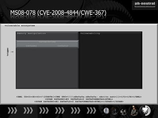 MS08-078 (CVE-2008-4844/CWE-367)
trigger

          ↓
 