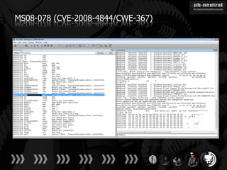 MS08-078 (CVE-2008-4844/CWE-367)
 
