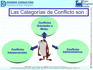 Las Categorías de Conflicto son : Conflictos Orientados a  Metas.  Conflictos Administrativos. Conflictos Interpersonales. 