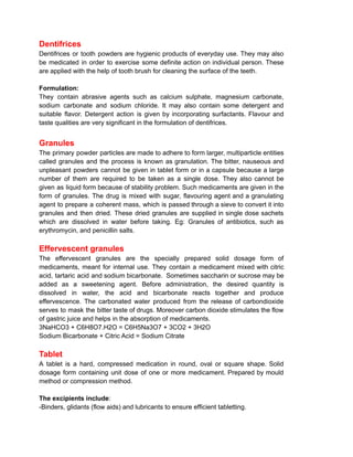Tooth Powder Formulation Pharmaceutical Dosage Forms | PDF