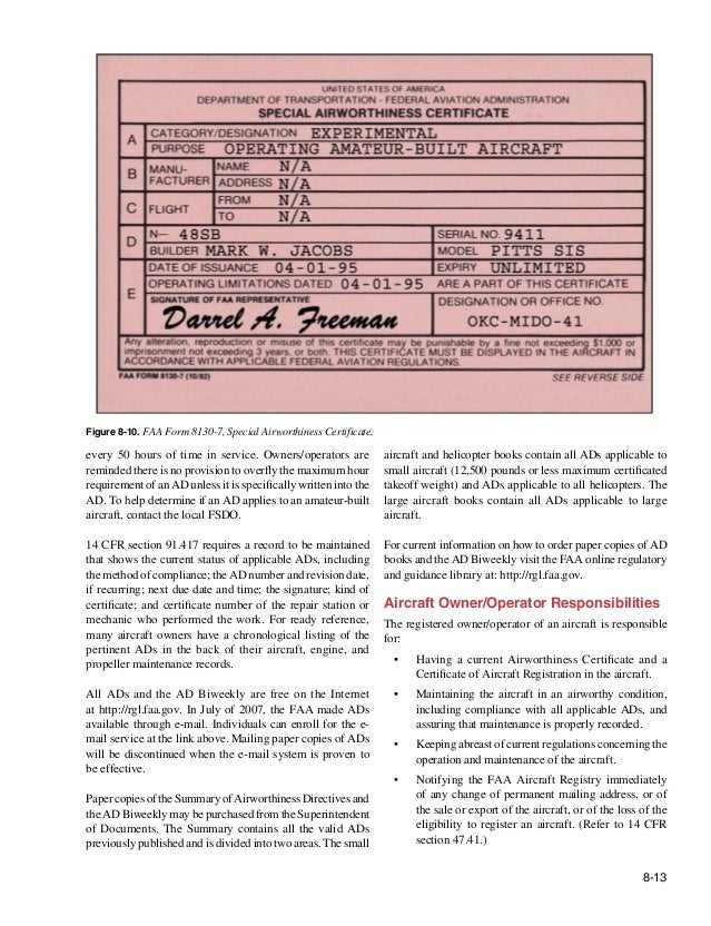 flight manuals and other documents chapter 08 faa form 8130 7