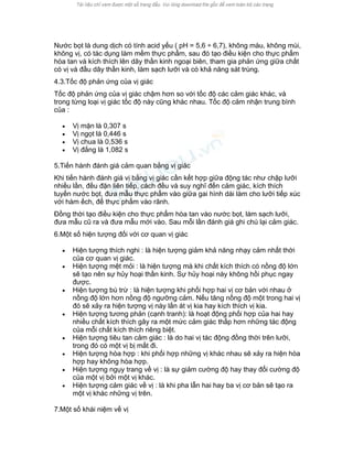 Nước bọt là dung dịch có tính acid yếu ( pH = 5,6 ÷ 6,7), không màu, không mùi, không vị, có tác dụng làm mềm thực phẩm, sau đó tạo điều kiện cho thực phẩm hòa tan và kích thích lên dây thần kinh ngoại biên, tham gia phản ứng giữa chất có vị và đầu dây thần kinh, làm sạch lưỡi và có khả năng sát trùng. 
4.3.Tốc độ phản ứng của vị giác 
Tốc độ phản ứng của vị giác chậm hơn so với tốc độ các cảm giác khác, và trong từng loại vị giác tốc độ này cũng khác nhau. Tốc độ cảm nhận trung bình của : 
• Vị mặn là 0,307 s 
• Vị ngọt là 0,446 s 
• Vị chua là 0,536 s 
• Vị đắng là 1,082 s 
5.Tiến hành đánh giá cảm quan bằng vị giác 
Khi tiến hành đánh giá vị bằng vị giác cần kết hợp giữa động tác như chập lưỡi nhiều lần, đều đặn liên tiếp, cách đều và suy nghĩ đến cảm giác, kích thích tuyến nước bọt, đưa mẫu thực phẩm vào giữa gai hình dài làm cho lưỡi tiếp xúc với hàm ếch, để thực phẩm vào rãnh. 
Đồng thời tạo điều kiện cho thực phẩm hòa tan vào nước bọt, làm sạch lưỡi, đưa mẫu cũ ra và đưa mẫu mới vào. Sau mỗi lần đánh giá ghi chú lại cảm giác. 
6.Một số hiện tượng đối với cơ quan vị giác 
• Hiện tượng thích nghi : là hiện tượng giảm khả năng nhạy cảm nhất thời của cơ quan vị giác. 
• Hiện tượng mệt mỏi : là hiện tượng mà khi chất kích thích có nồng độ lớn sẽ tạo nên sự hủy hoại thần kinh. Sự hủy hoại này không hồi phục ngay được. 
• Hiện tượng bù trừ : là hiện tượng khi phối hợp hai vị cơ bản với nhau ở nồng độ lớn hơn nồng độ ngưỡng cảm. Nếu tăng nồng độ một trong hai vị đó sẽ xảy ra hiện tượng vị này lấn át vị kia hay kích thích vị kia. 
• Hiện tượng tương phản (cạnh tranh): là hoạt động phối hợp của hai hay nhiều chất kích thích gây ra một mức cảm giác thấp hơn những tác động của mỗi chất kích thích riêng biệt. 
• Hiện tượng tiêu tan cảm giác : là do hai vị tác động đồng thời trên lưỡi, trong đó có một vị bị mất đi. 
• Hiện tượng hòa hợp : khi phối hợp những vị khác nhau sẽ xảy ra hiện hòa hợp hay không hòa hợp. 
• Hiện tượng ngụy trang về vị : là sự giảm cường độ hay thay đổi cường độ của một vị bởi một vị khác. 
• Hiện tượng cảm giác về vị : là khi pha lẫn hai hay ba vị cơ bản sẽ tạo ra một vị khác những vị trên. 
7.Một số khái niệm về vị  