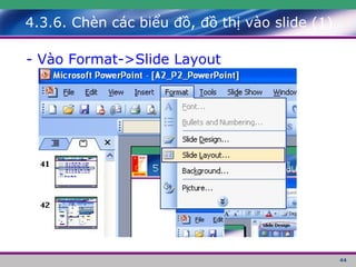 4.3.6. Chèn các biểu đồ, đồ thị vào slide (1) - Vào Format->Slide Layout 