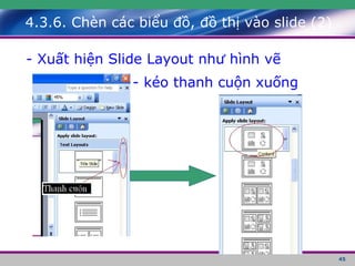 4.3.6. Chèn các biểu đồ, đồ thị vào slide (2) - Xuất hiện Slide Layout như hình vẽ   - kéo thanh cuộn xuống  