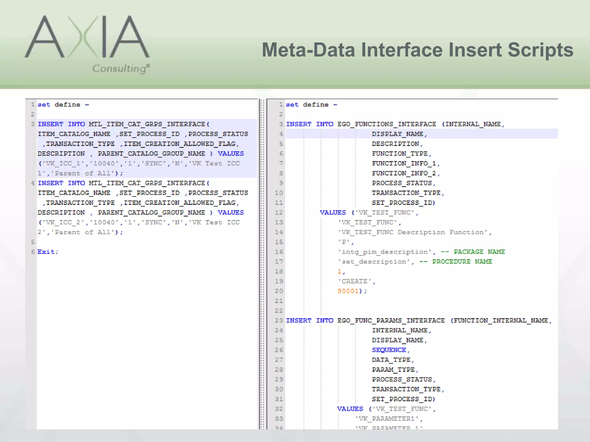 Meta-Data Interface Insert Scripts
 