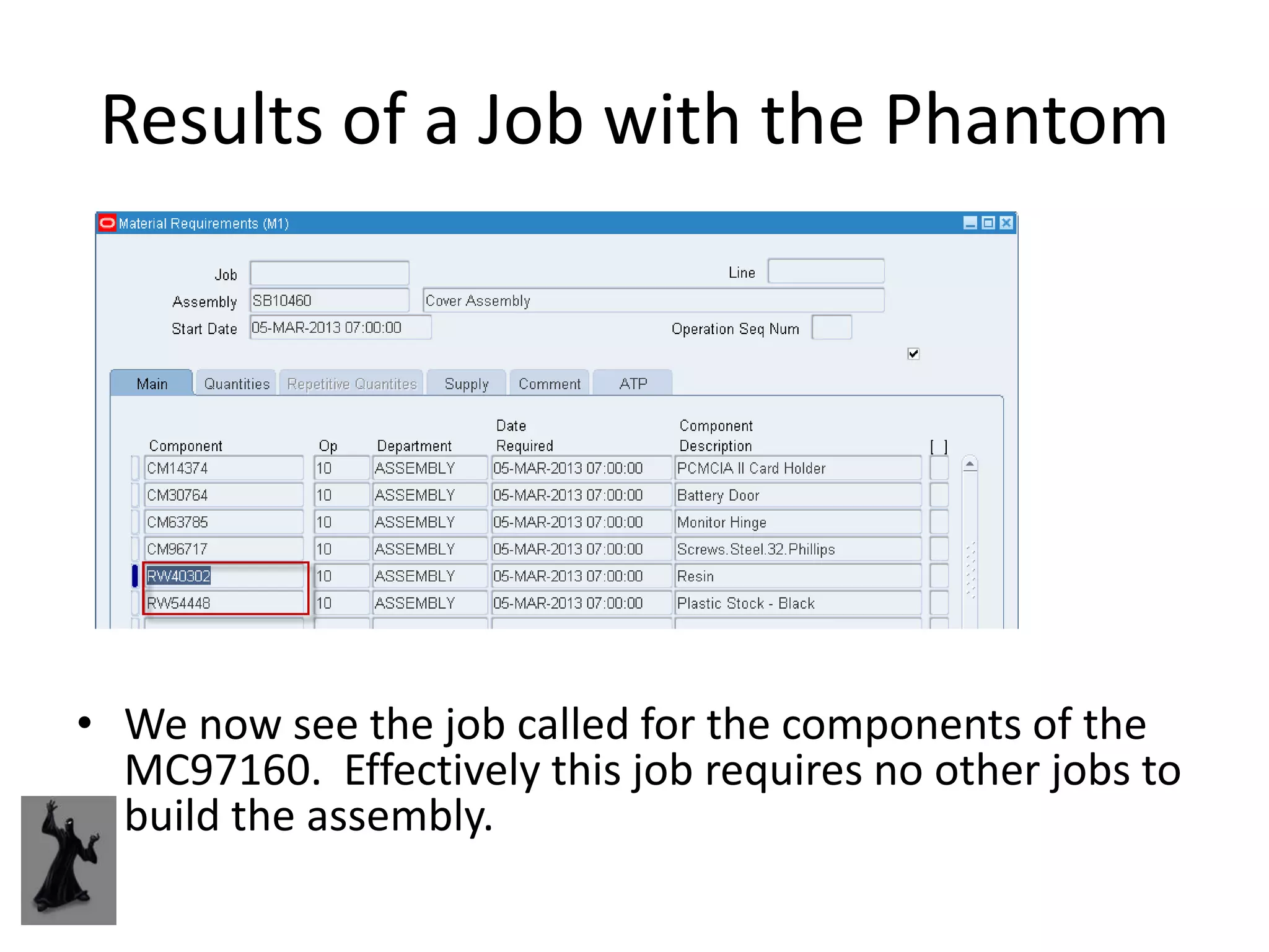 Results of a Job with the Phantom




• We now see the job called for the components of the
  MC97160. Effectively this job requires no other jobs to
  build the assembly.
 