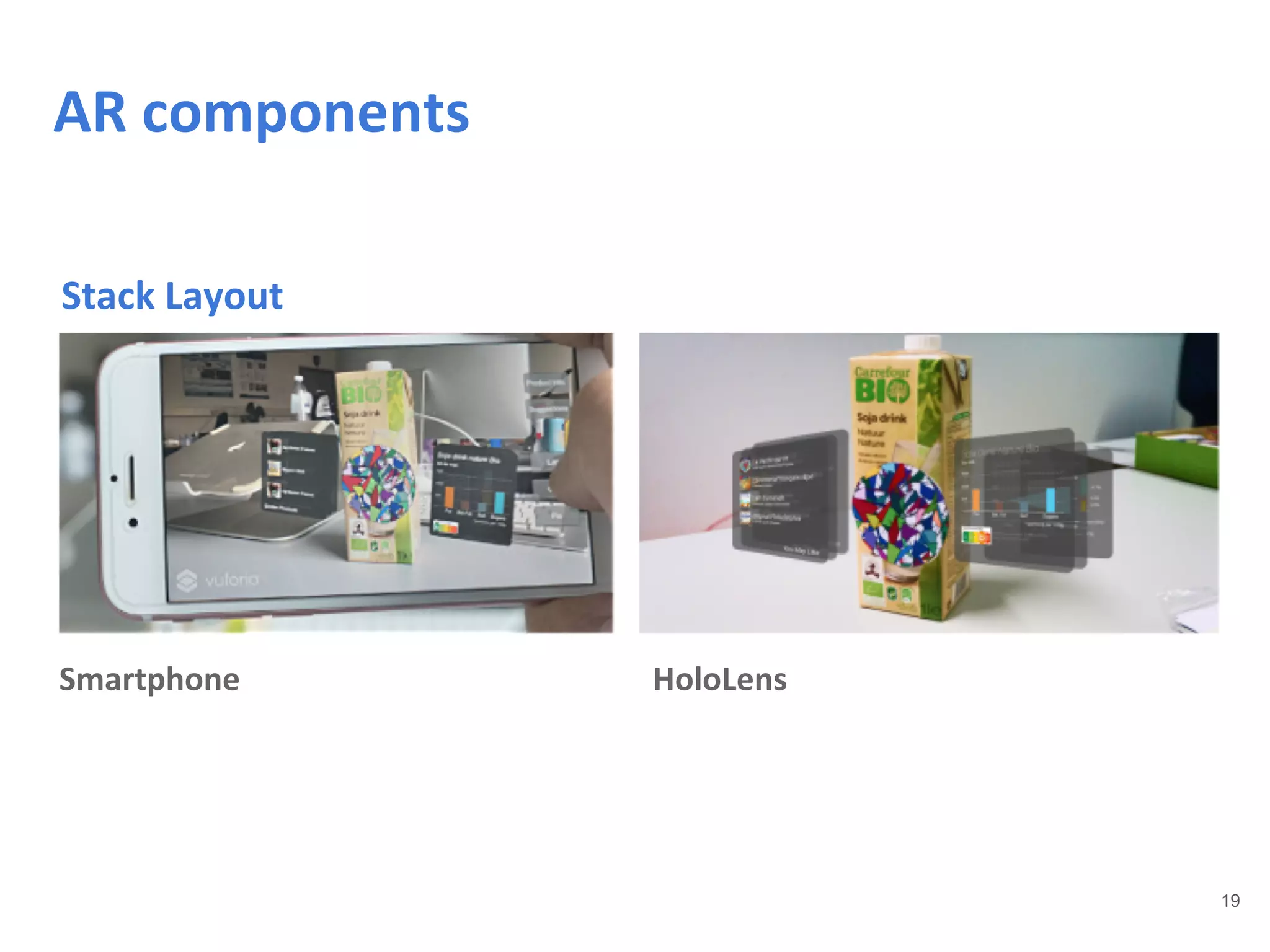 List Layout
Stack Layout
19
AR components
Smartphone HoloLens
 