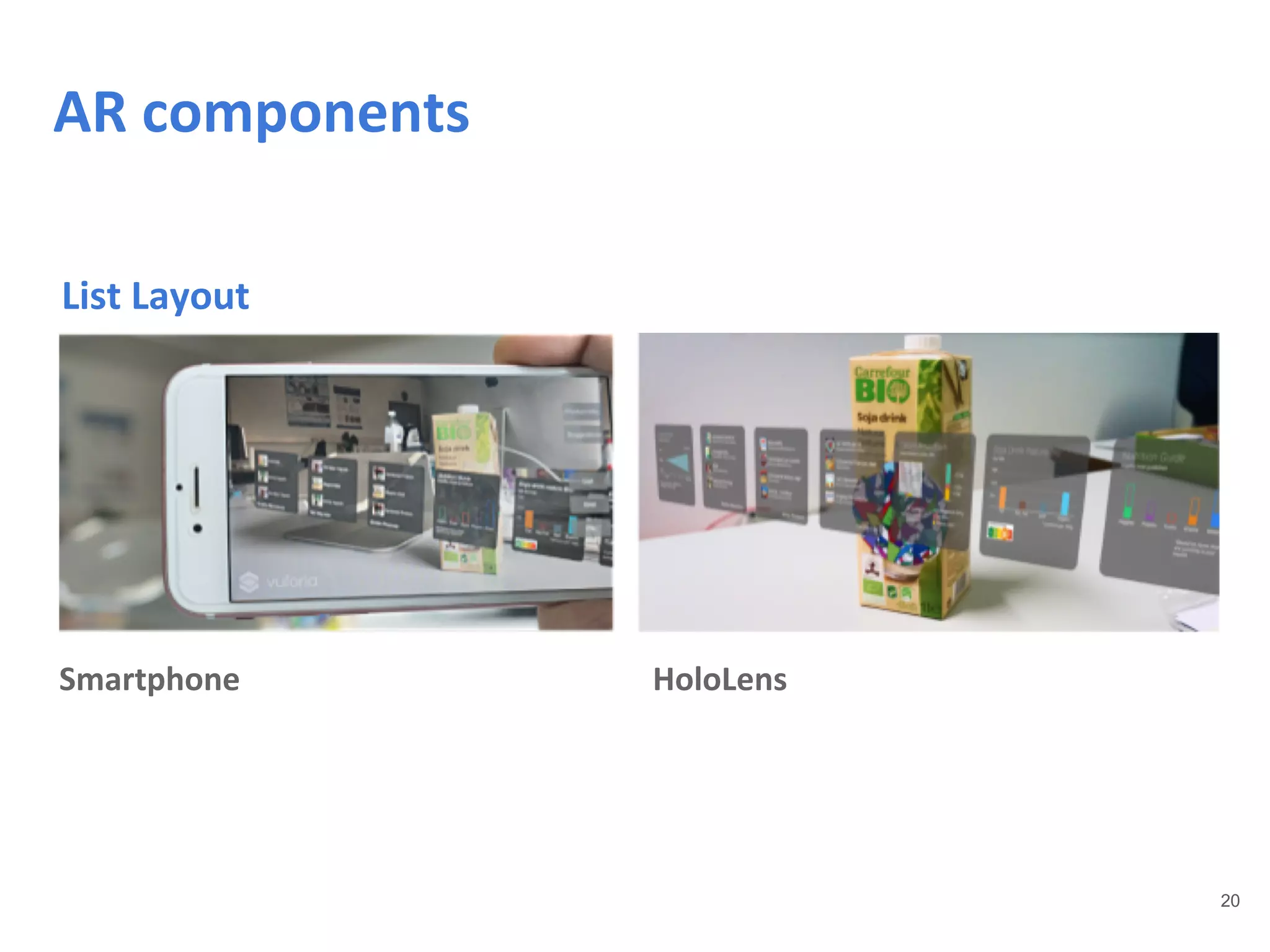 20
AR components
List Layout
List Layout
Smartphone HoloLens
 