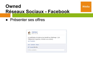 Owned
Réseaux Sociaux - Facebook
● Présenter ses offres
 